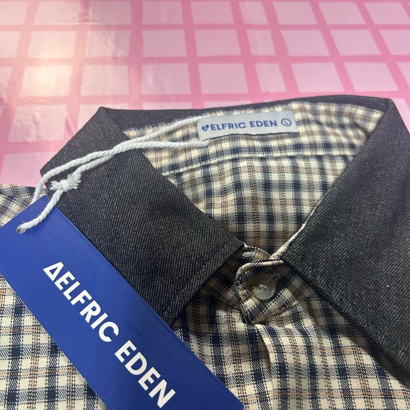 New w/tag Aelfric Eden plaid embroidered buttoned Shirt with Dark Collar - Picture 3 of 8